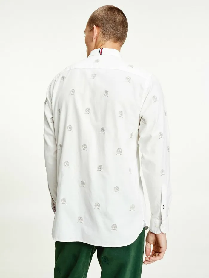 Tommy Hilfiger Icons Crest Embroidery Regular Fit Shirt EcruAlabaster Mens Shirts Cheap On Sale