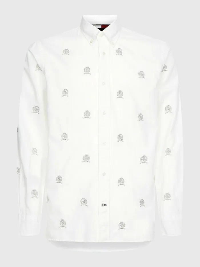Tommy Hilfiger Icons Crest Embroidery Regular Fit Shirt EcruAlabaster Mens Shirts Cheap On Sale