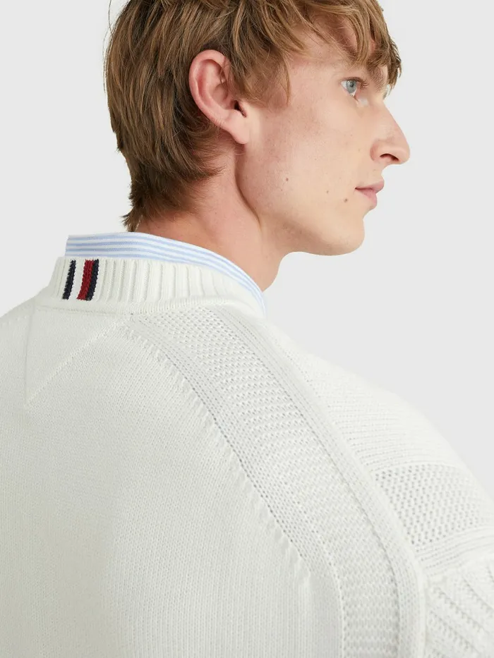 Tommy Hilfiger Icons Intarsia Graphic Jumper Ivory Mens Knitwear Popular