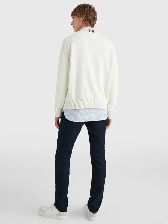 Tommy Hilfiger Icons Intarsia Graphic Jumper Ivory Mens Knitwear Popular