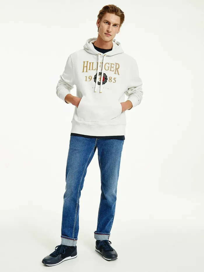 Tommy Hilfiger Icons Logo Embroidery Relaxed Fit Hoody Ivory Mens Sweatshirts and Hoodies Online Tommy Hilfiger Icons Logo Embroidery Relaxed Fit Hoody Ivory Mens Sweatshirts and Hoodies Online