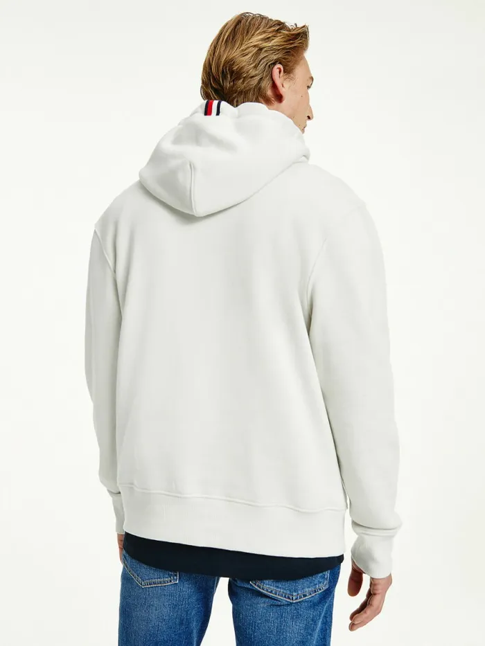 Tommy Hilfiger Icons Logo Embroidery Relaxed Fit Hoody Ivory Mens Sweatshirts and Hoodies Online