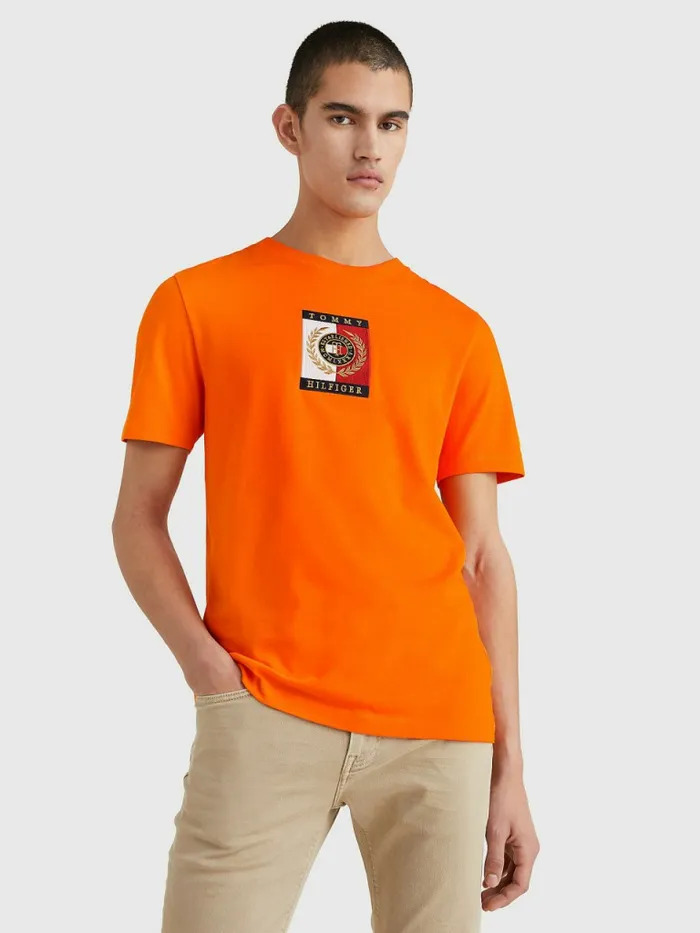 Tommy Hilfiger Icons Logo TShirt Hawaiian Orange Mens TShirts Sale