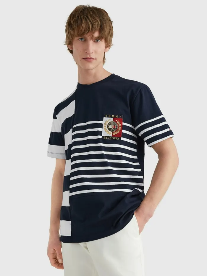 Tommy Hilfiger Icons Mixed Stripe TShirt Desert SkyWhite Mens TShirts Gift Ideas Tommy Hilfiger Icons Mixed Stripe TShirt Desert SkyWhite Mens TShirts Gift Ideas