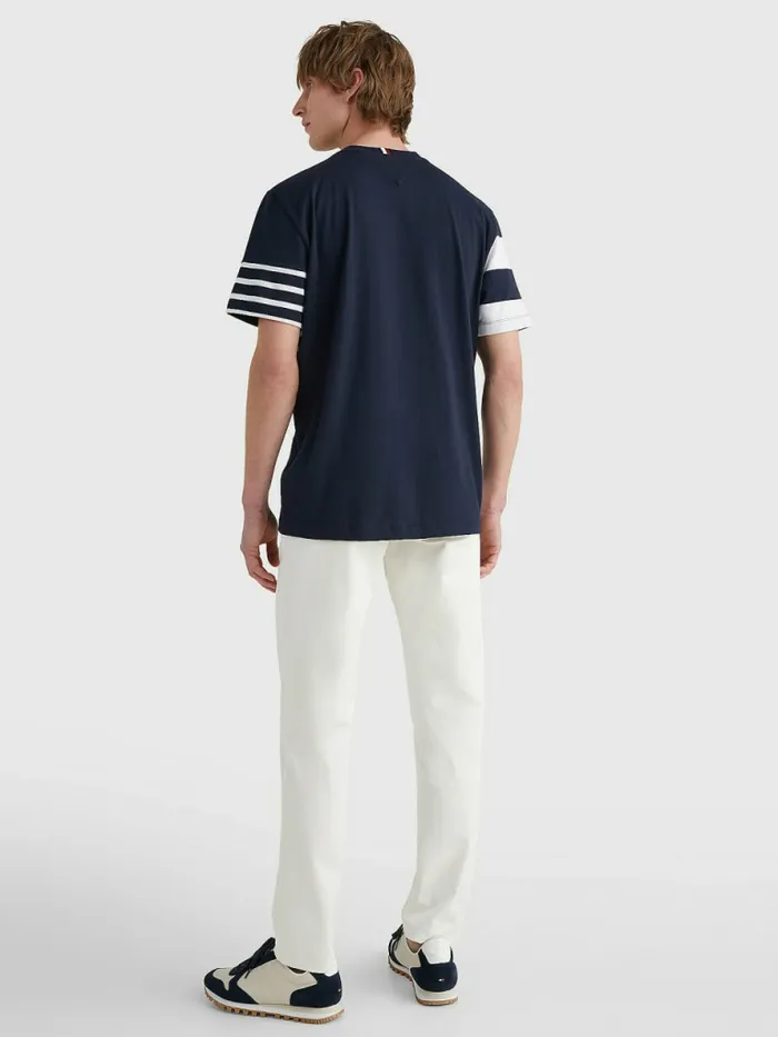 Tommy Hilfiger Icons Mixed Stripe TShirt Desert SkyWhite Mens TShirts Gift Ideas