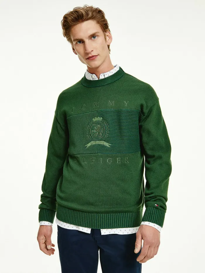 Tommy Hilfiger Icons Oversized Crest Flag Jumper National Forest Mens Knitwear Gift 4 You Tommy Hilfiger Icons Oversized Crest Flag Jumper National Forest Mens Knitwear Gift 4 You