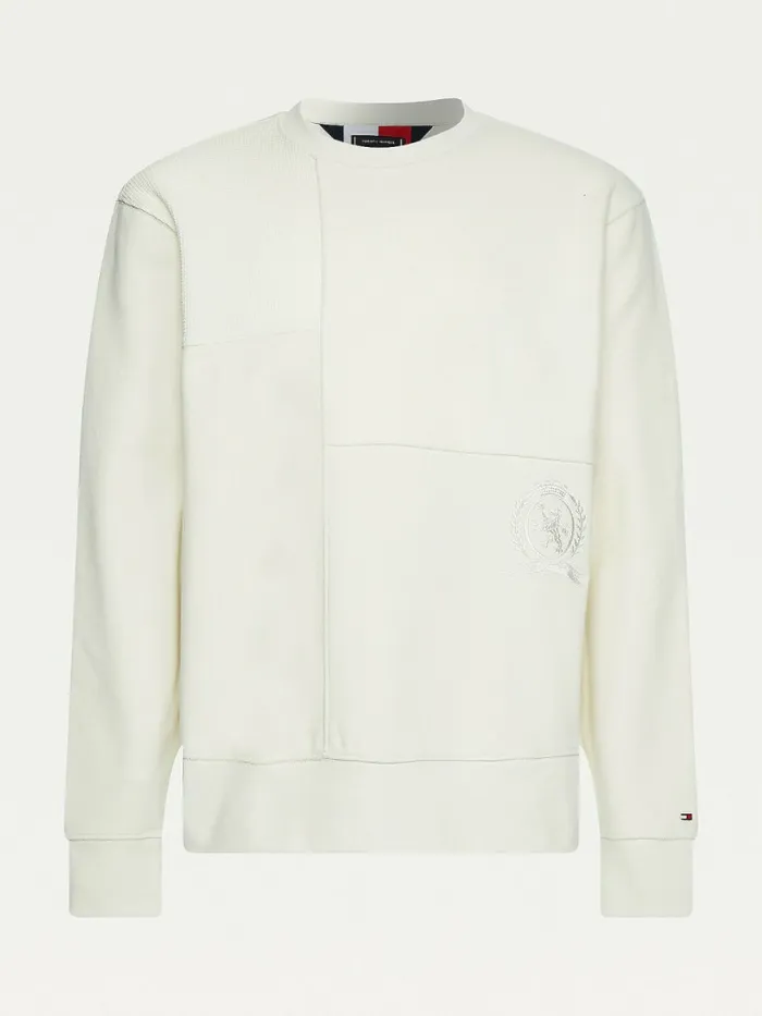 Tommy Hilfiger Icons Relaxed Fit Crest Panel Sweatshirt Ivory Mens Sweatshirts and Hoodies Cheap On Sale