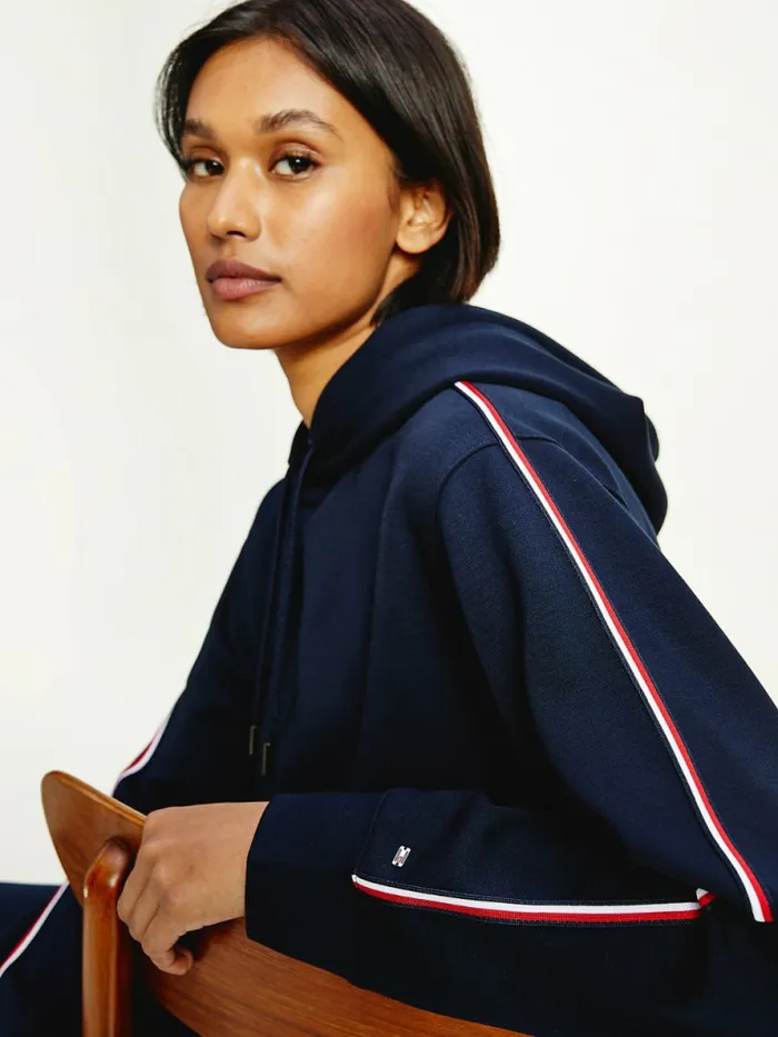 Tommy Hilfiger Interlock Signature Tape Hoody Desert Sky Womens Sweatshirts and Hoodies Cheap On Sale