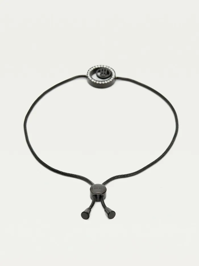 Tommy Hilfiger IonicPlated Monogram Crystal Circle Bracelet Black Ip Womens Jewellery