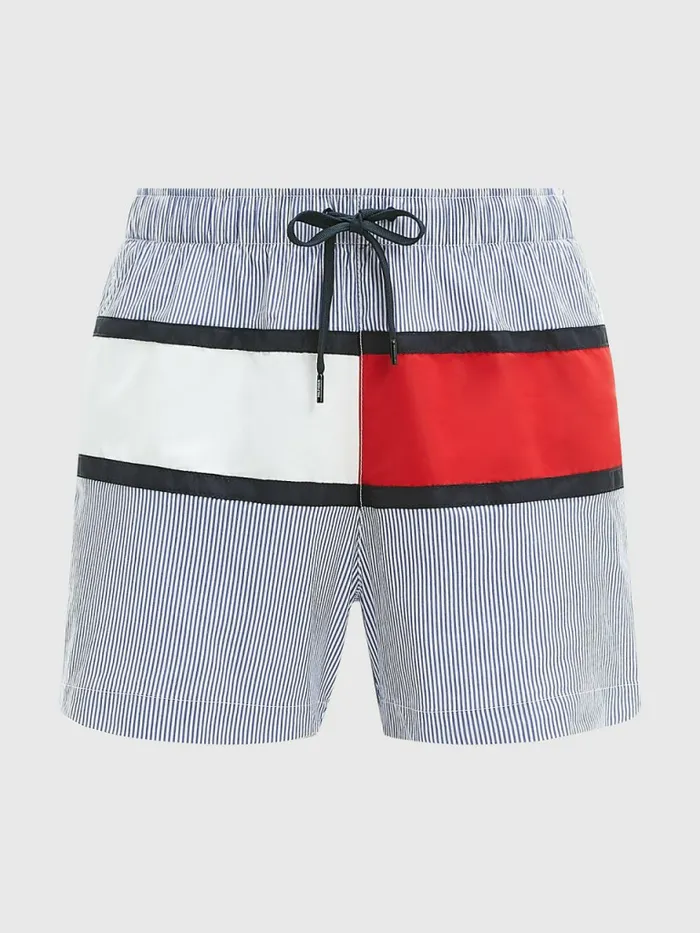 Tommy Hilfiger Ithaca Stripe ColourBlocked Mid Length Shorts Hilfiger Blue Stripe Mens Swimwear On Sale