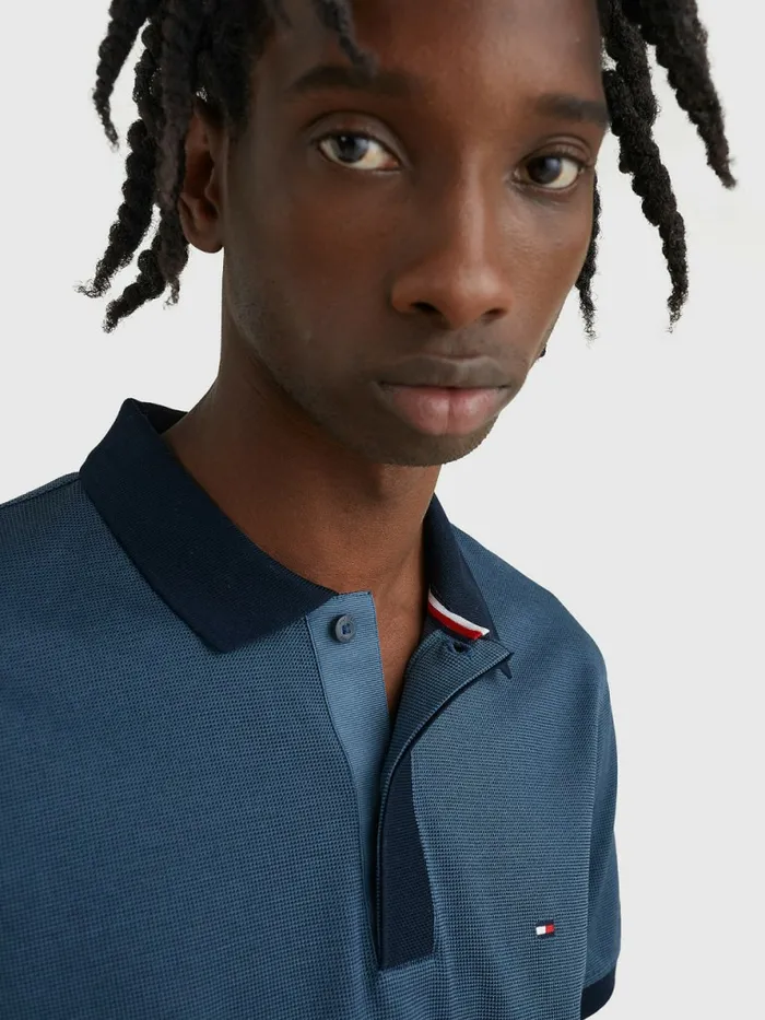 Tommy Hilfiger Jacquard Slim Fit Polo Charcoal BlueDesert Sky Mens Polo Shirts On Sale