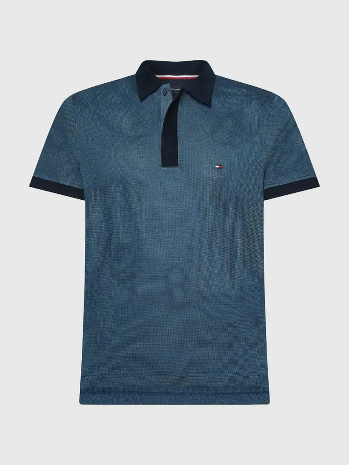 Tommy Hilfiger Jacquard Slim Fit Polo Charcoal BlueDesert Sky Mens Polo Shirts On Sale