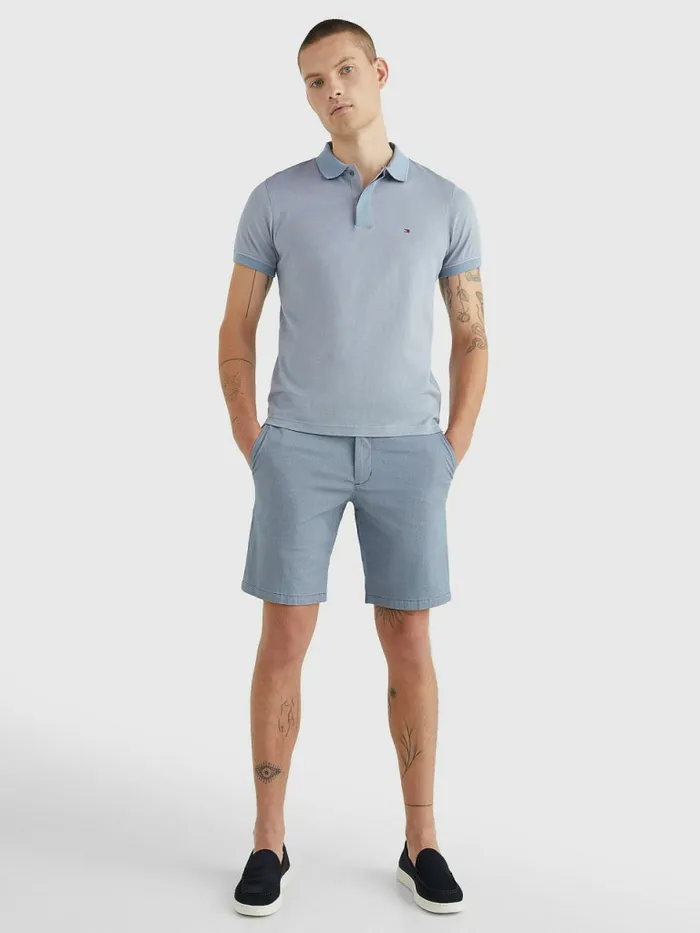 Tommy Hilfiger Jacquard Slim Fit Polo Daybreak BlueFeather White Mens Polo Shirts Fashion