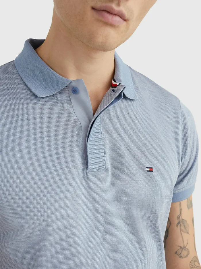 Tommy Hilfiger Jacquard Slim Fit Polo Daybreak BlueFeather White Mens Polo Shirts Fashion