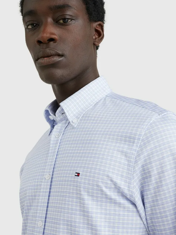 Tommy Hilfiger Jersey Check Slim Fit Shirt Th Classic BlueTh White Mens Shirts Online