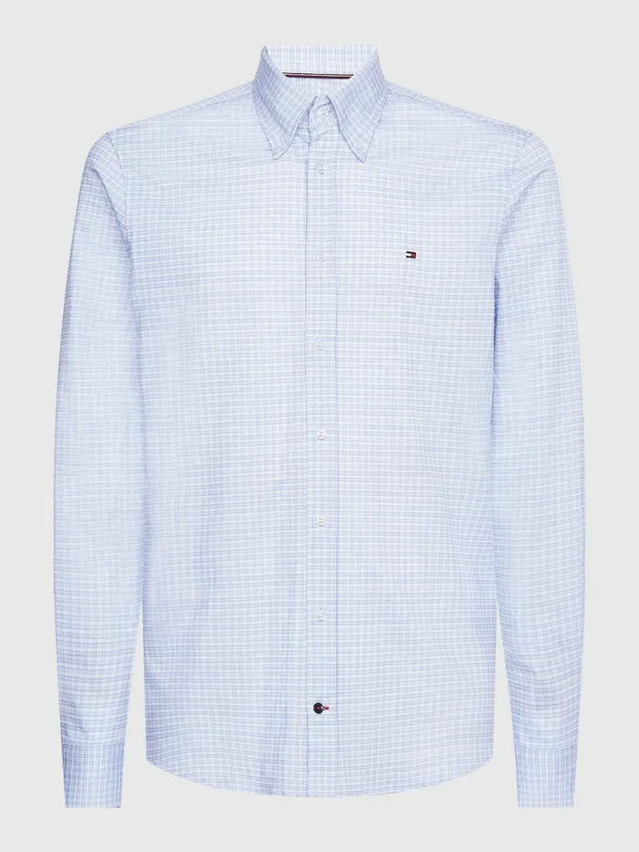 Tommy Hilfiger Jersey Check Slim Fit Shirt Th Classic BlueTh White Mens Shirts Online