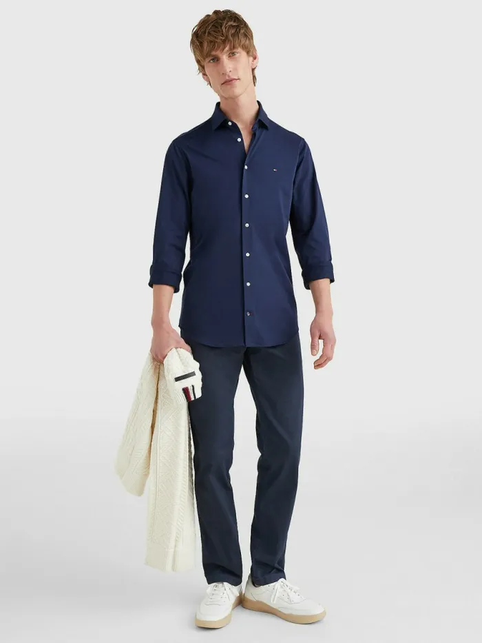 Tommy Hilfiger Jersey Solid Slim Fit Shirt Navy Iris Mens Shirts Fashion