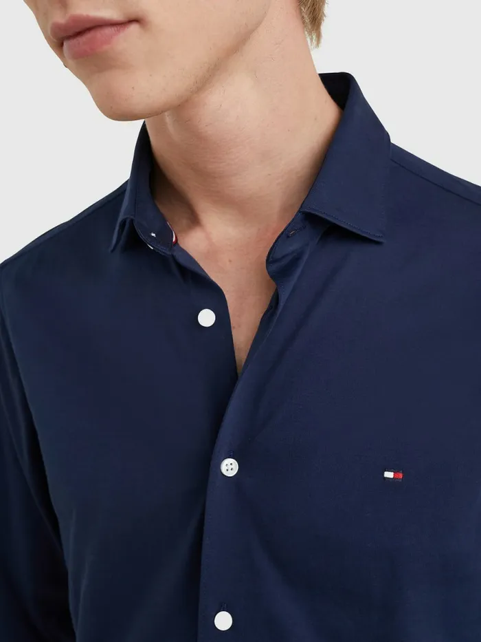 Tommy Hilfiger Jersey Solid Slim Fit Shirt Navy Iris Mens Shirts Fashion