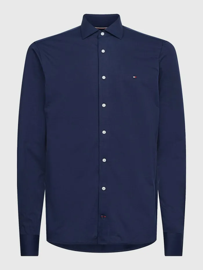 Tommy Hilfiger Jersey Solid Slim Fit Shirt Navy Iris Mens Shirts Fashion