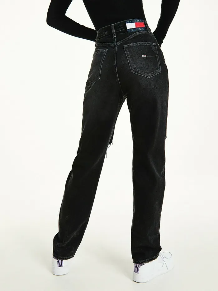 Tommy Hilfiger Julie Ultra High Rise Straight Black Distressed Jeans Denim Black Womens Jeans Popular