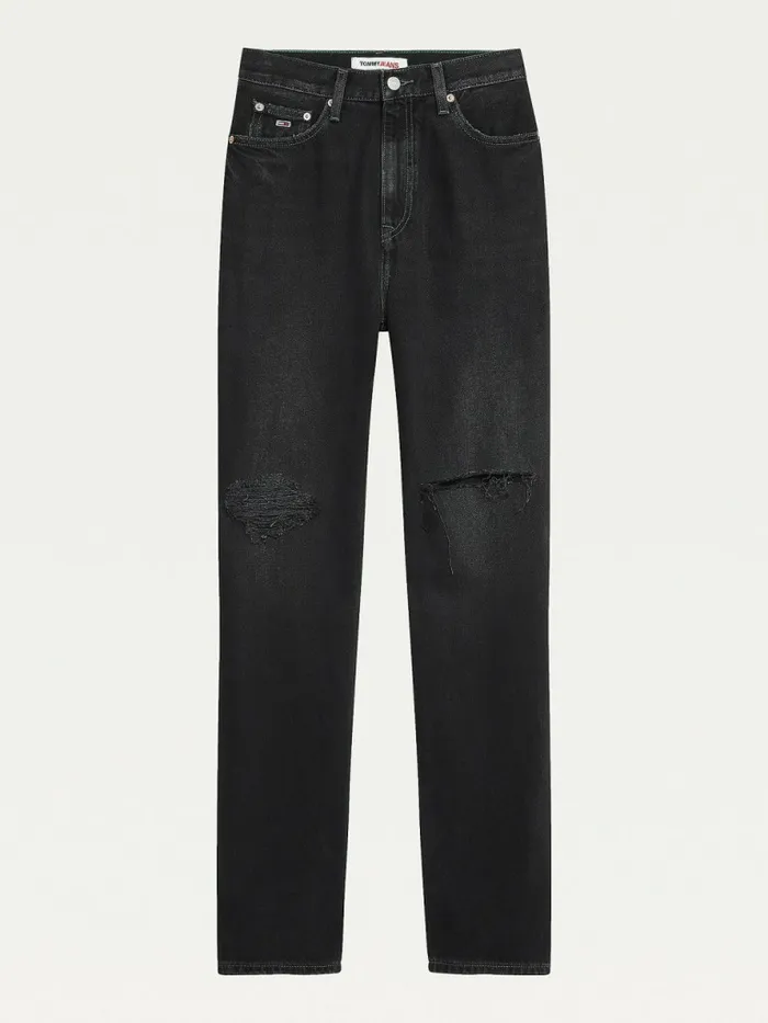Tommy Hilfiger Julie Ultra High Rise Straight Black Distressed Jeans Denim Black Womens Jeans Popular