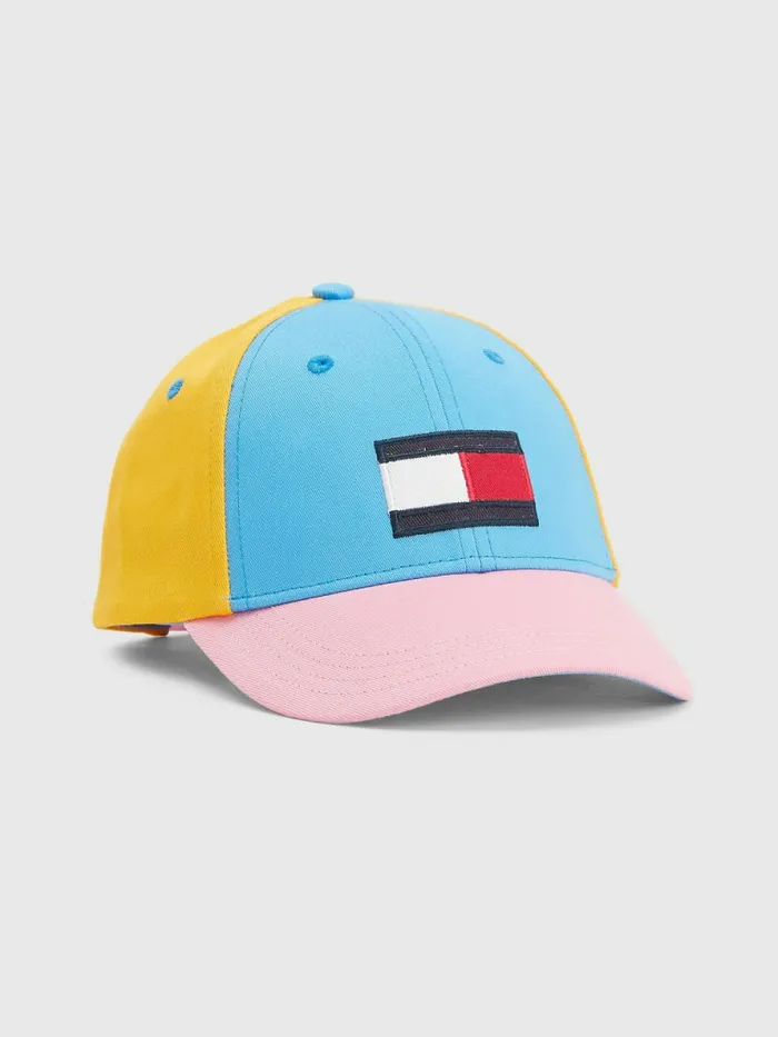 Tommy Hilfiger Kids8217 ColourBlocked Cap Blue CrushYellowPink Girls Shoes and Accessories Cheap On Sale