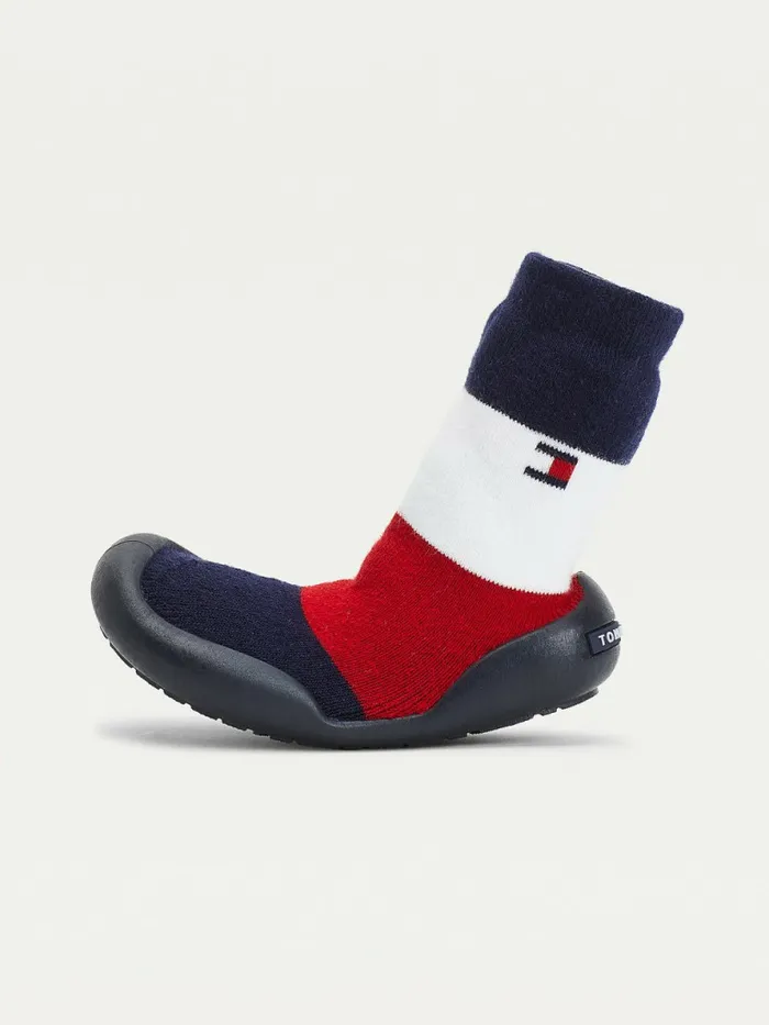 Tommy Hilfiger Knitted Signature Slipper Sock Boots BlueRedWhite Boys Shoes and Accessories Sale