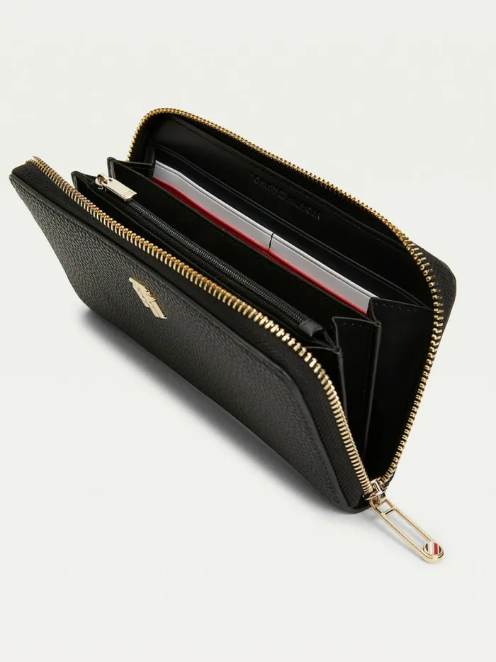 Tommy Hilfiger Large ZipAround Monogram Wallet Black Womens Wallets and Keyrings Online