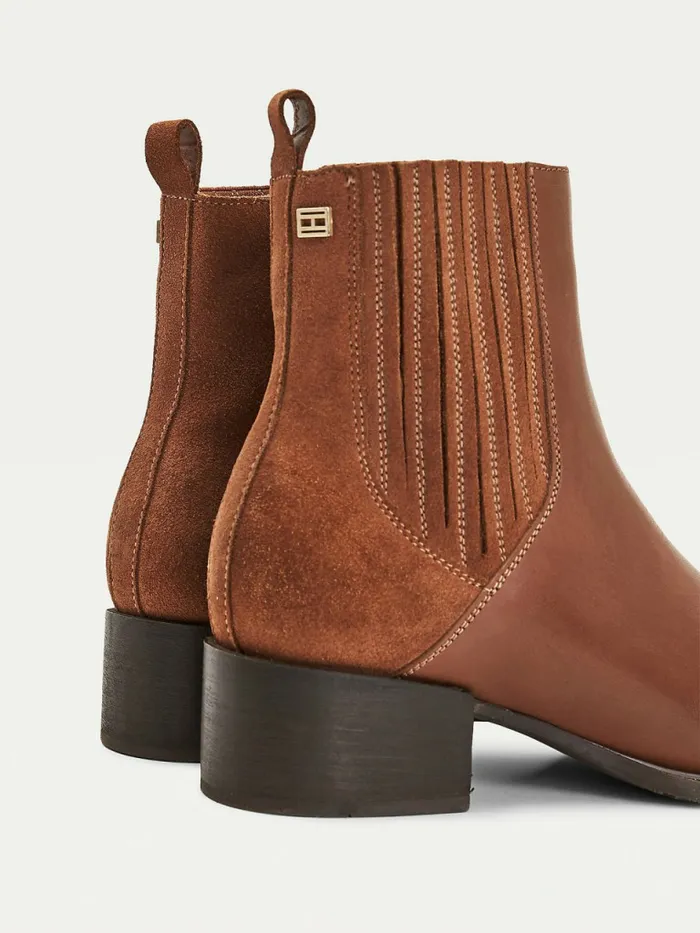 Tommy Hilfiger Leather And Suede ZipUp Ankle Boots Winter Cognac Womens Boots Popular