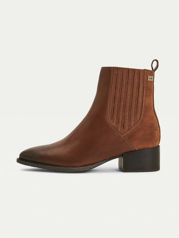 Tommy Hilfiger Leather And Suede ZipUp Ankle Boots Winter Cognac Womens Boots Popular
