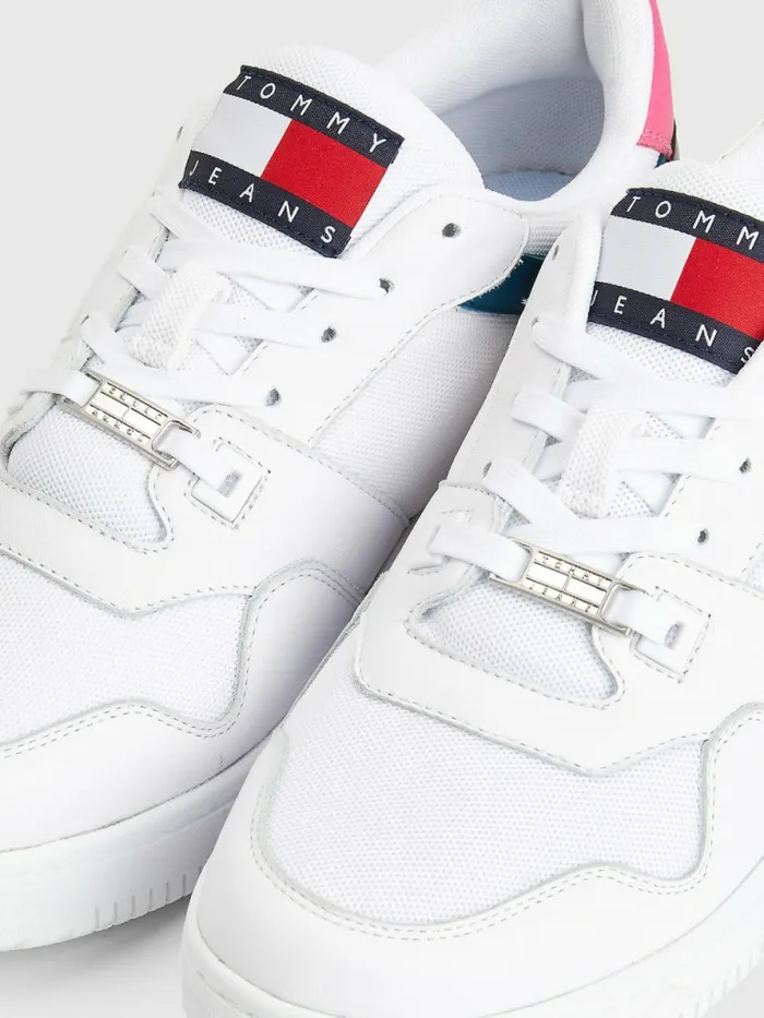 Tommy Hilfiger Leather Basketball Trainers Petrol Womens Flat Shoes Near Me