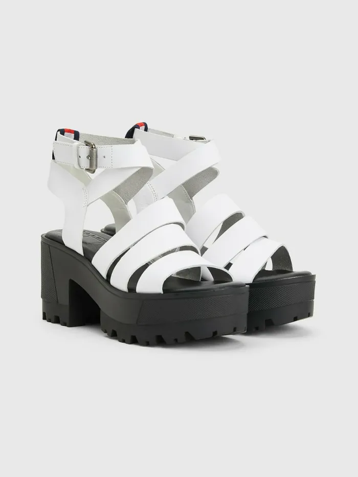 Tommy Hilfiger Leather Block Heel Sandals White Womens Sandals Gift Ideas