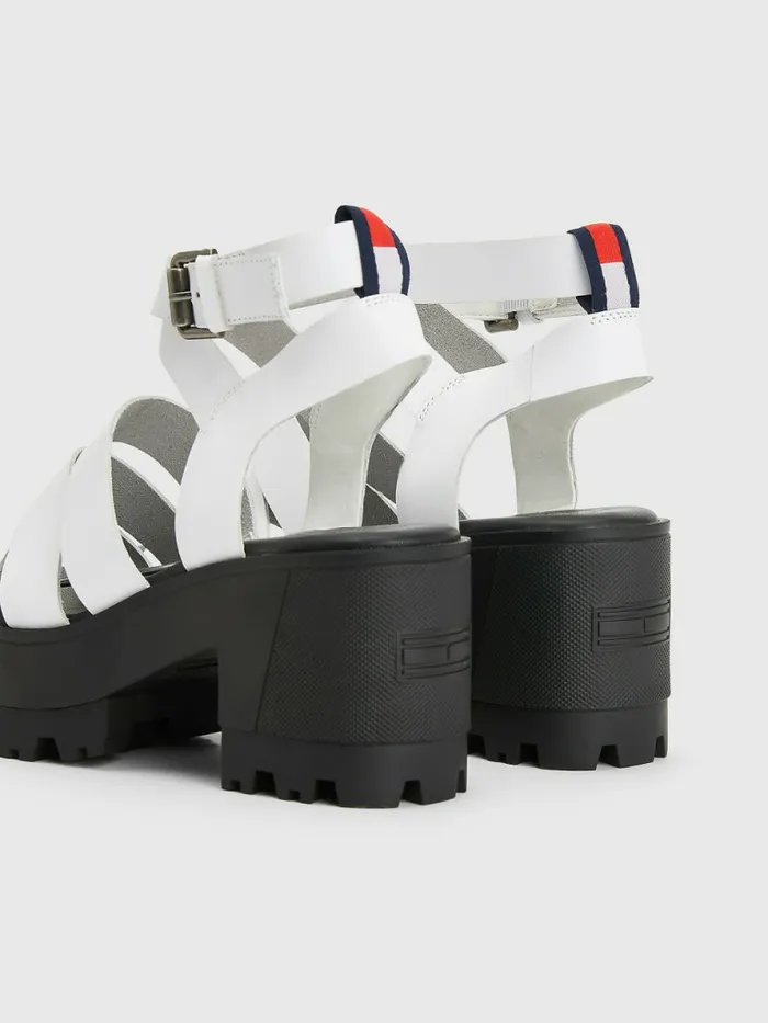Tommy Hilfiger Leather Block Heel Sandals White Womens Sandals Gift Ideas