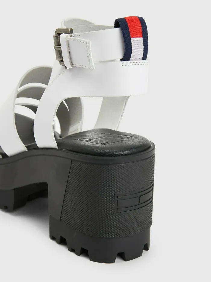 Tommy Hilfiger Leather Block Heel Sandals White Womens Sandals Gift Ideas