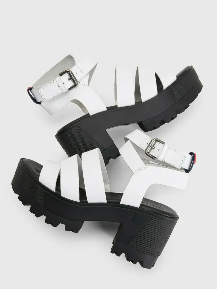Tommy Hilfiger Leather Block Heel Sandals White Womens Sandals Gift Ideas