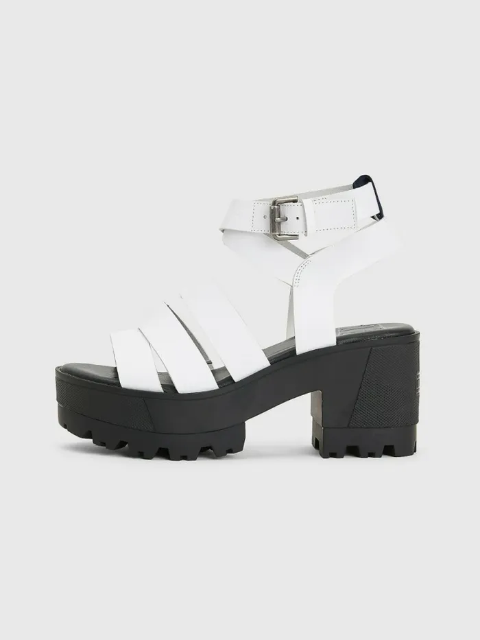 Tommy Hilfiger Leather Block Heel Sandals White Womens Sandals Gift Ideas