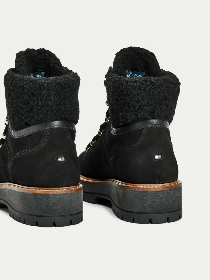 Tommy Hilfiger Leather Cleat LaceUp Boots Black Womens Boots Popular