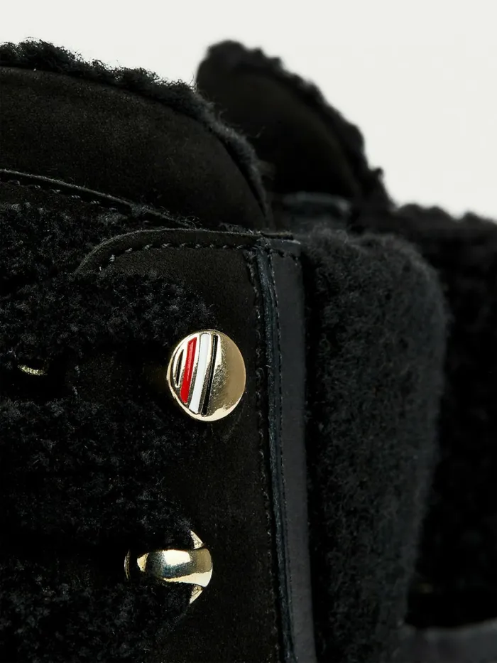 Tommy Hilfiger Leather Cleat LaceUp Boots Black Womens Boots Popular