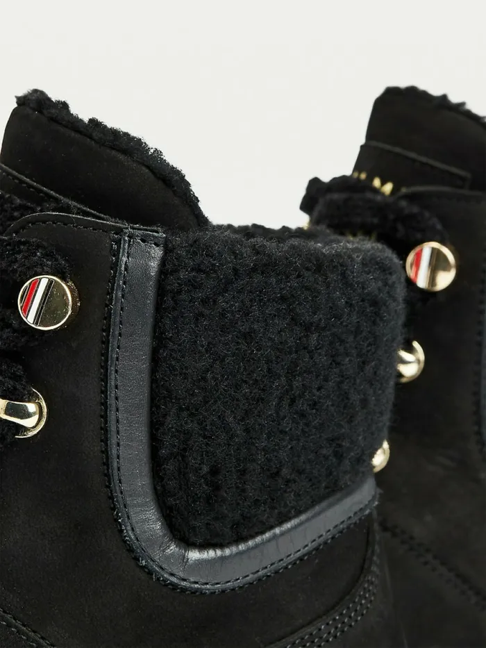 Tommy Hilfiger Leather Cleat LaceUp Boots Black Womens Boots Popular