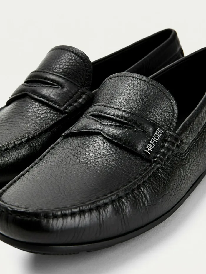 Tommy Hilfiger Leather Driver Shoes Black Mens Formal Shoes and Brogues On Sale
