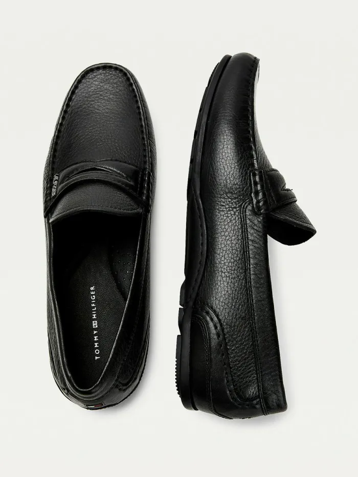Tommy Hilfiger Leather Driver Shoes Black Mens Formal Shoes and Brogues On Sale