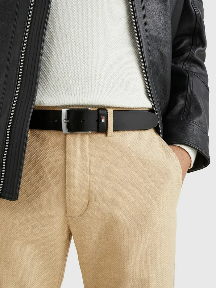 Tommy Hilfiger Leather Flag Belt Black Mens Belts Online