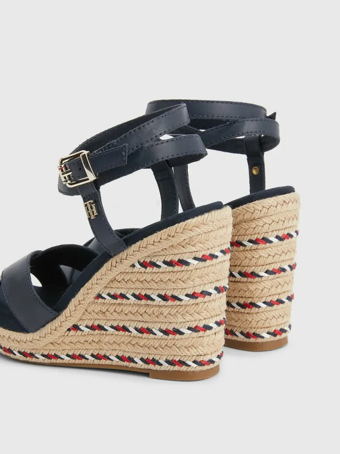 Tommy Hilfiger Leather High Heel Wedge Sandals Desert Sky Womens Pumps Sale