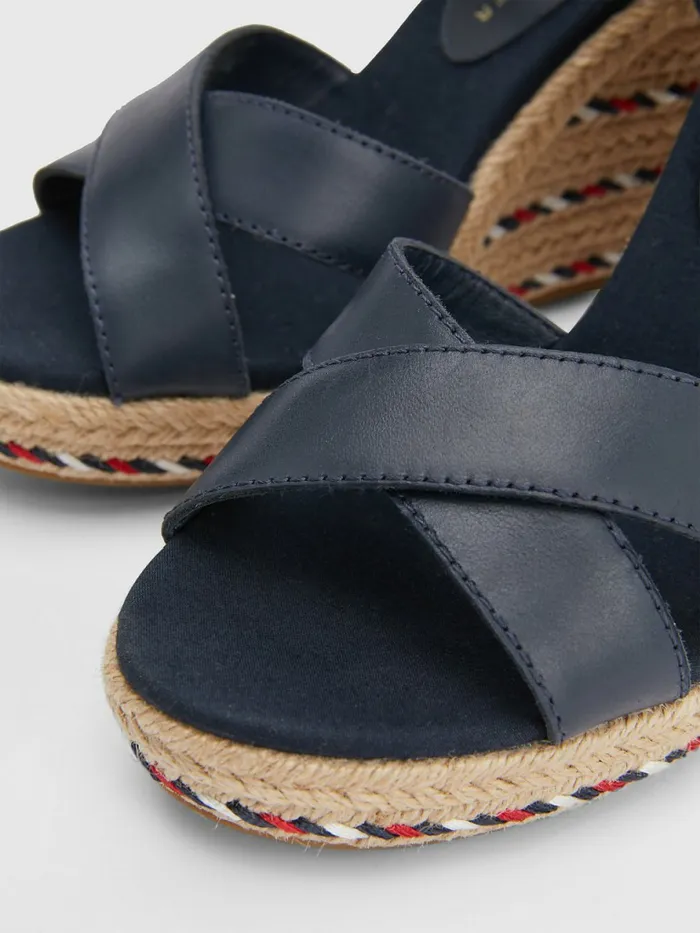 Tommy Hilfiger Leather High Heel Wedge Sandals Desert Sky Womens Pumps Sale