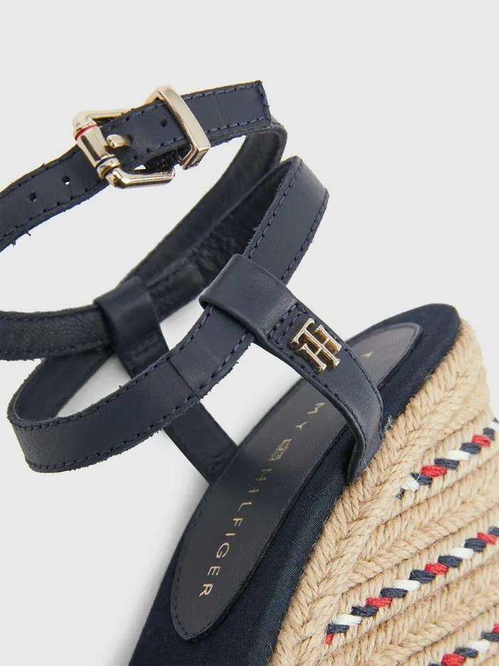 Tommy Hilfiger Leather High Heel Wedge Sandals Desert Sky Womens Pumps Sale