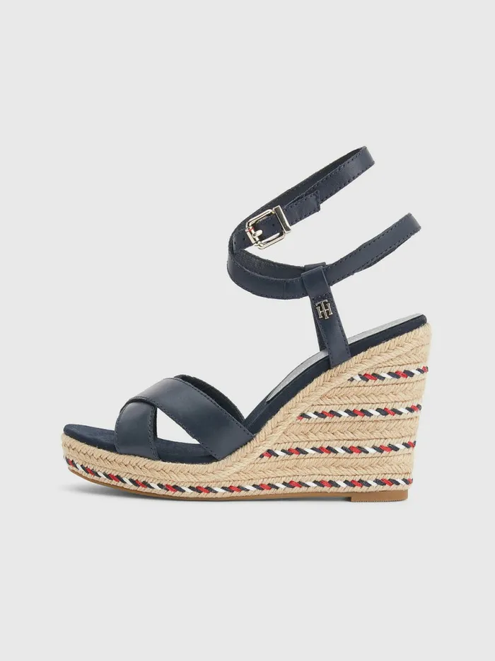 Tommy Hilfiger Leather High Heel Wedge Sandals Desert Sky Womens Pumps Sale