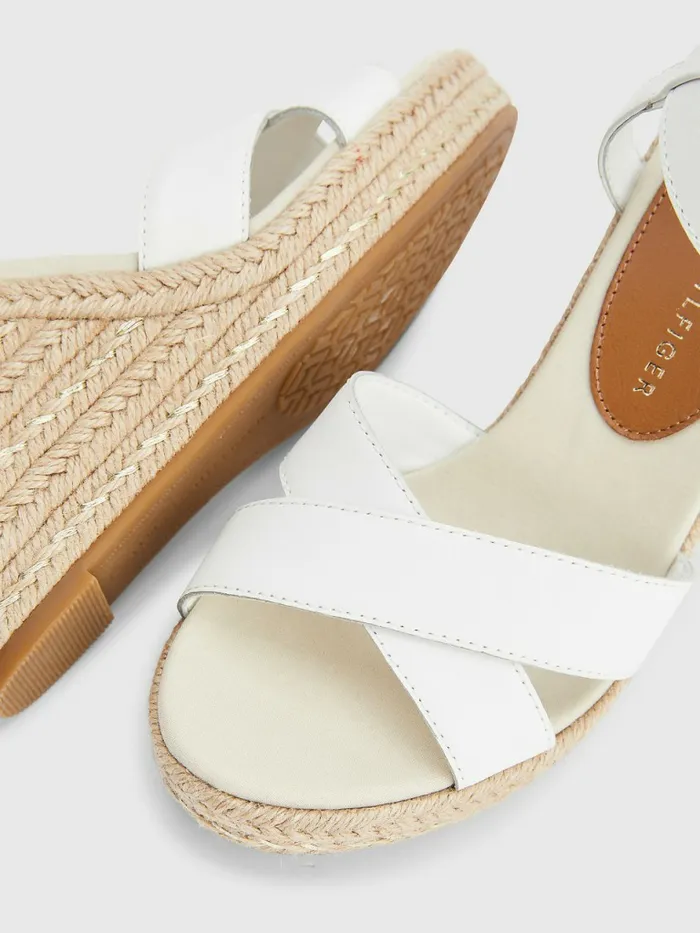 Tommy Hilfiger Leather High Heel Wedge Sandals Ecru Womens Pumps Cheap On Sale