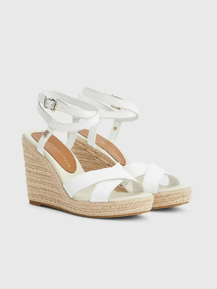 Tommy Hilfiger Leather High Heel Wedge Sandals Ecru Womens Sandals Online