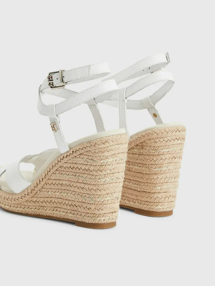 Tommy Hilfiger Leather High Heel Wedge Sandals Ecru Womens Sandals Online