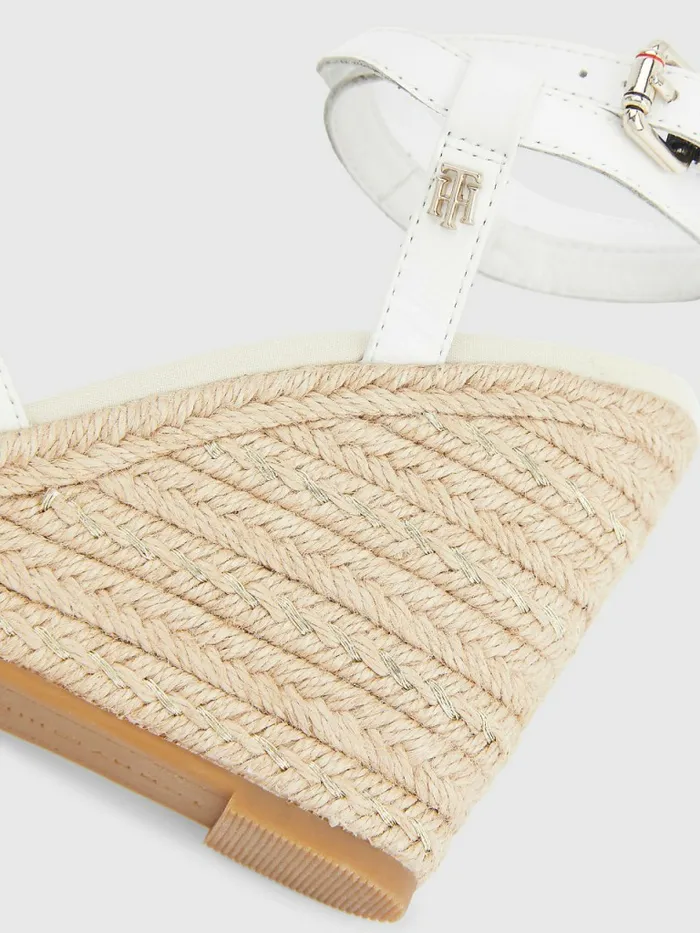 Tommy Hilfiger Leather High Heel Wedge Sandals Ecru Womens Sandals Online
